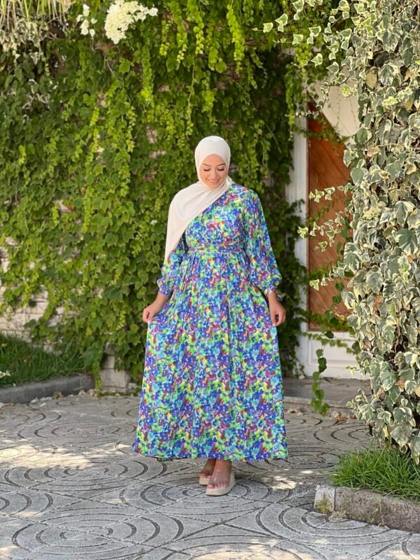 Robe longue en crêpe floral vibrant – Image 3