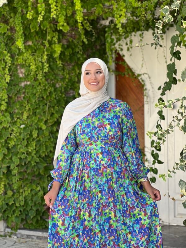 Robe longue en crêpe floral vibrant