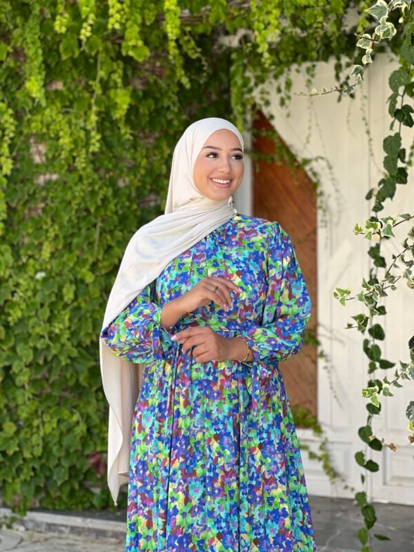 Robe longue en crêpe floral vibrant – Image 2