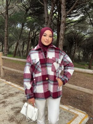 Veste à Carreaux Bordeau et Blanc