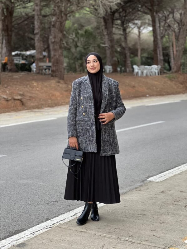 Blazer Tweed Noir et Gris – Élégance – Image 4